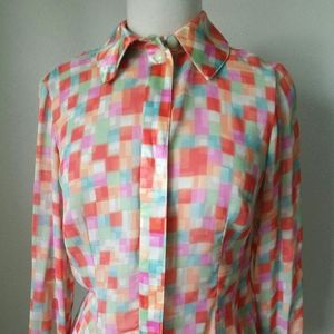 Vintage Checker Sheer Button up Blouse